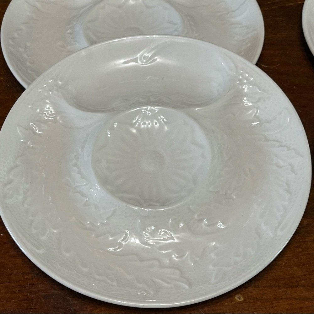 Vintage Set 4 SECLA Portugal Artichoke Embossed  Glazed  Divided Plates 9.5” - Picture 2 of 7